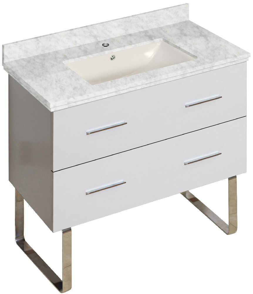 36-in. W Floor Mount White Vanity Set For 1 Hole Drilling Bianca Carara Top Biscuit UM Sink