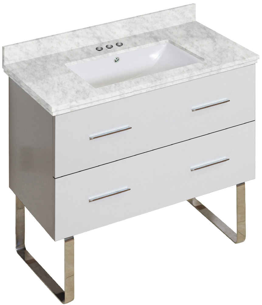 36-in. W Floor Mount White Vanity Set For 3H4-in. Drilling Bianca Carara Top White UM Sink