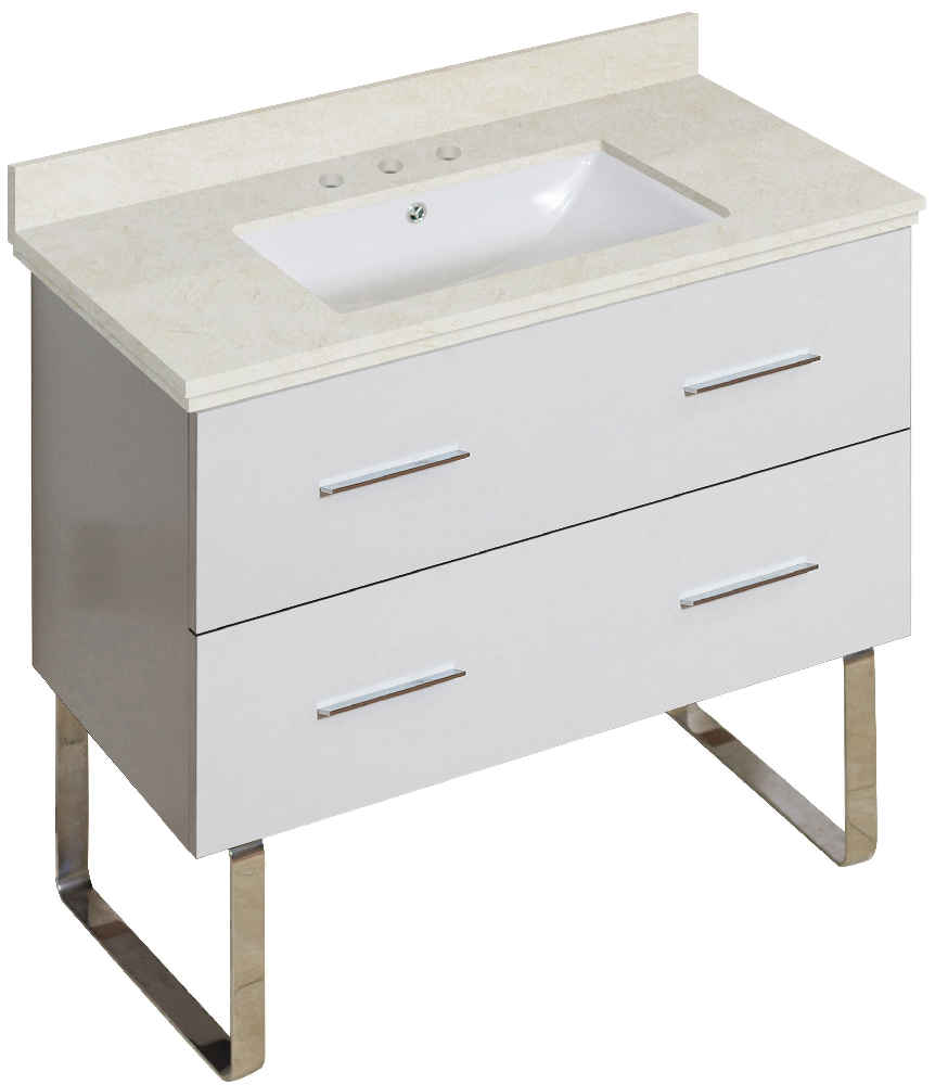 36-in. W Floor Mount White Vanity Set For 3H8-in. Drilling Beige Top White UM Sink