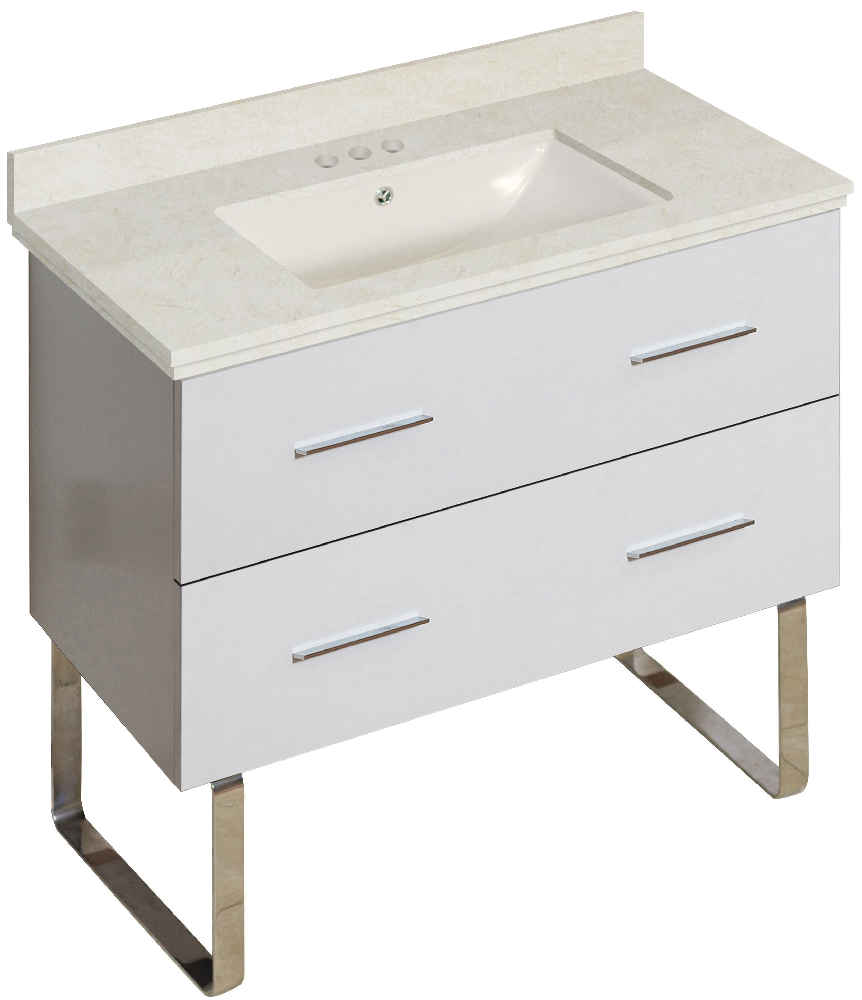 36-in. W Floor Mount White Vanity Set For 3H4-in. Drilling Beige Top Biscuit UM Sink