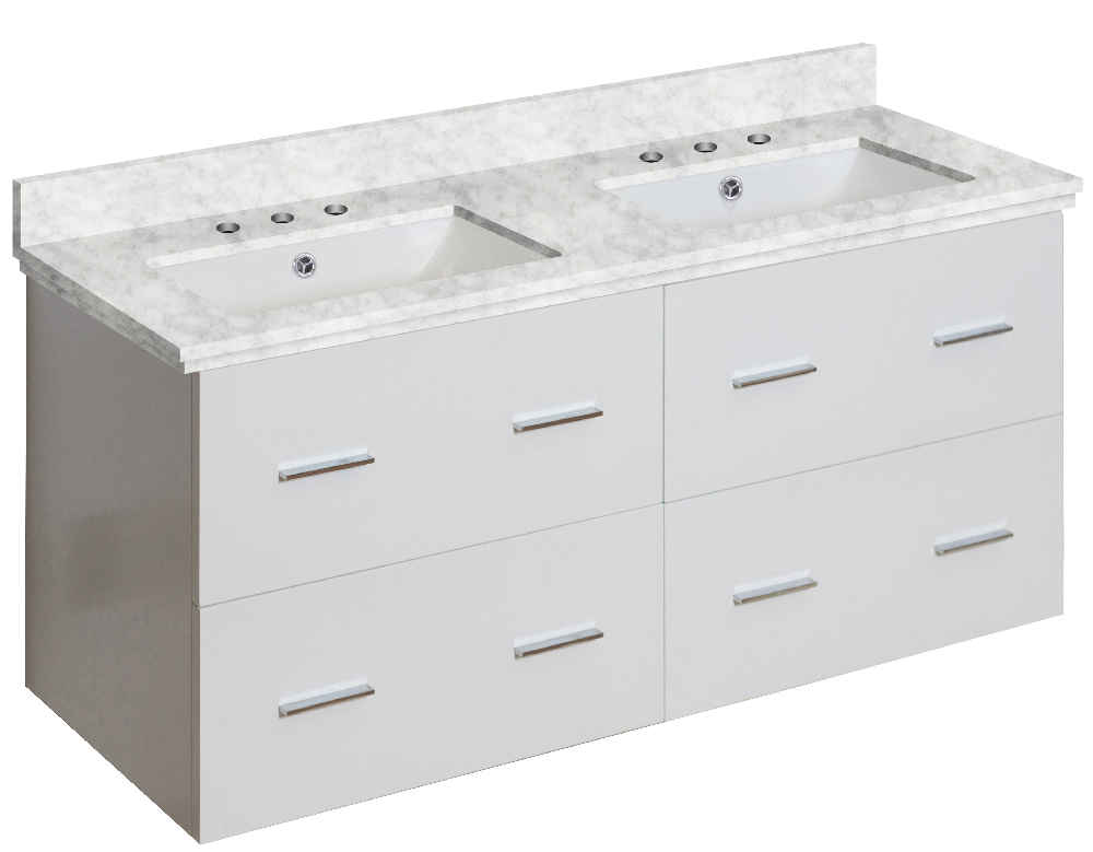 47.5-in. W Wall Mount White Vanity Set For 3H8-in. Drilling Bianca Carara Top White UM Sink