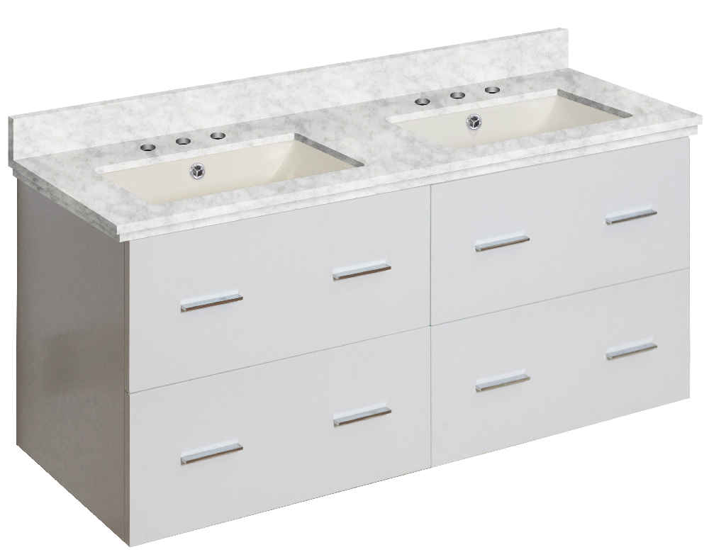 47.5-in. W Wall Mount White Vanity Set For 3H8-in. Drilling Bianca Carara Top Biscuit UM Sink