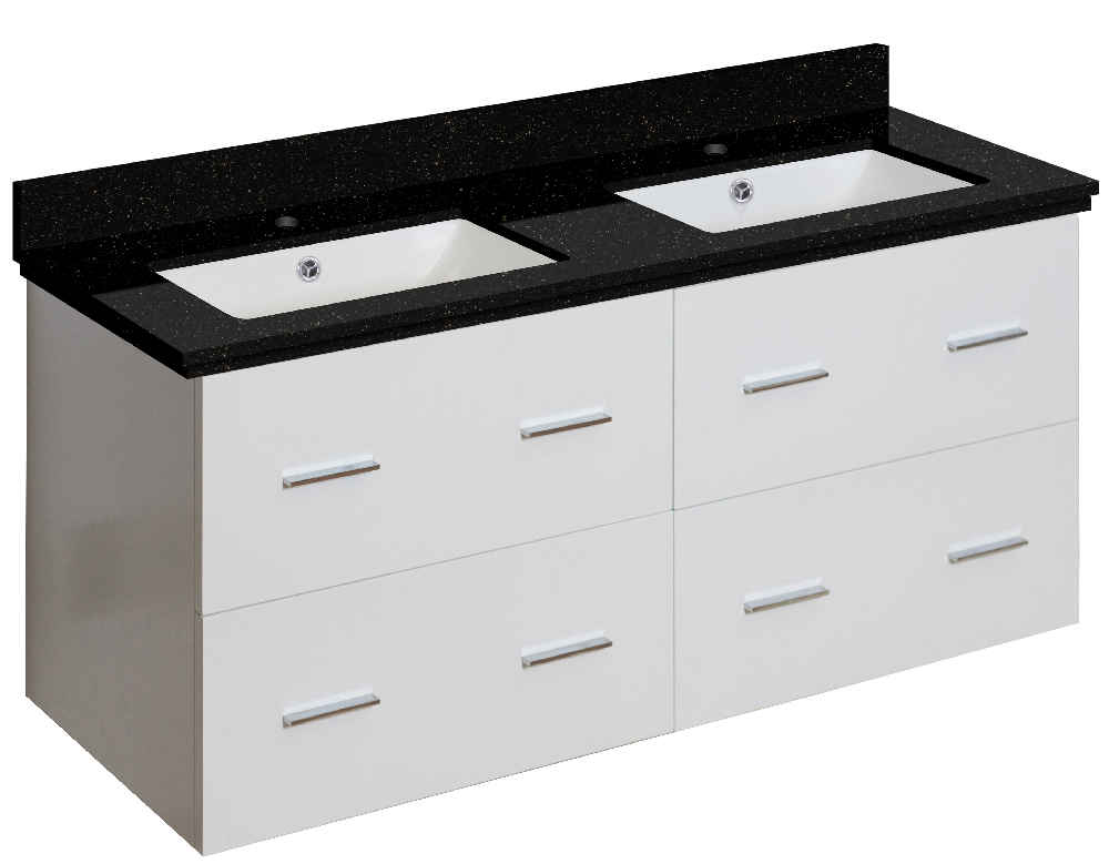 47.5-in. W Wall Mount White Vanity Set For 1 Hole Drilling Black Galaxy Top White UM Sink