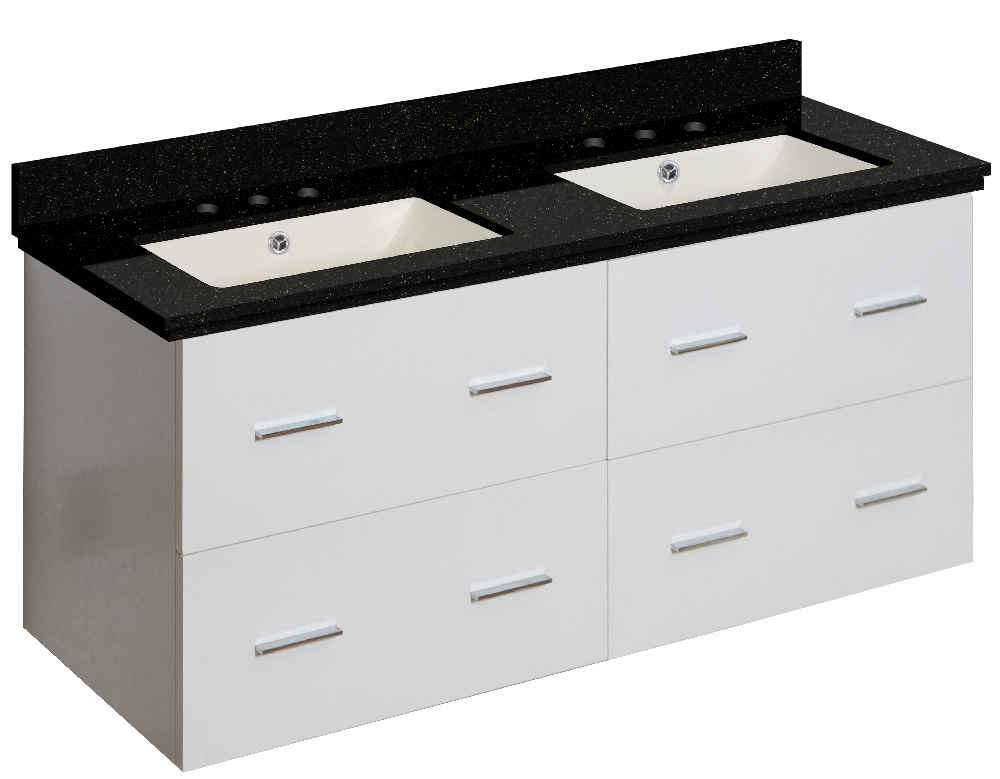 47.5-in. W Wall Mount White Vanity Set For 3H8-in. Drilling Black Galaxy Top Biscuit UM Sink