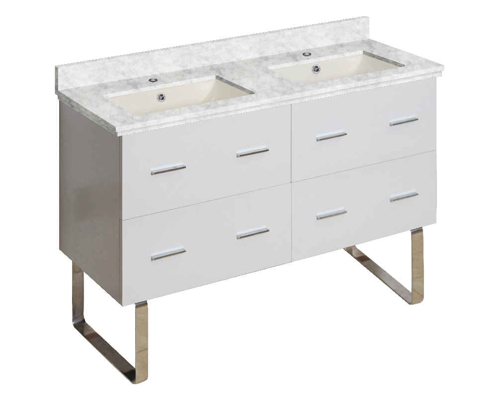 47.5-in. W Floor Mount White Vanity Set For 1 Hole Drilling Bianca Carara Top Biscuit UM Sink