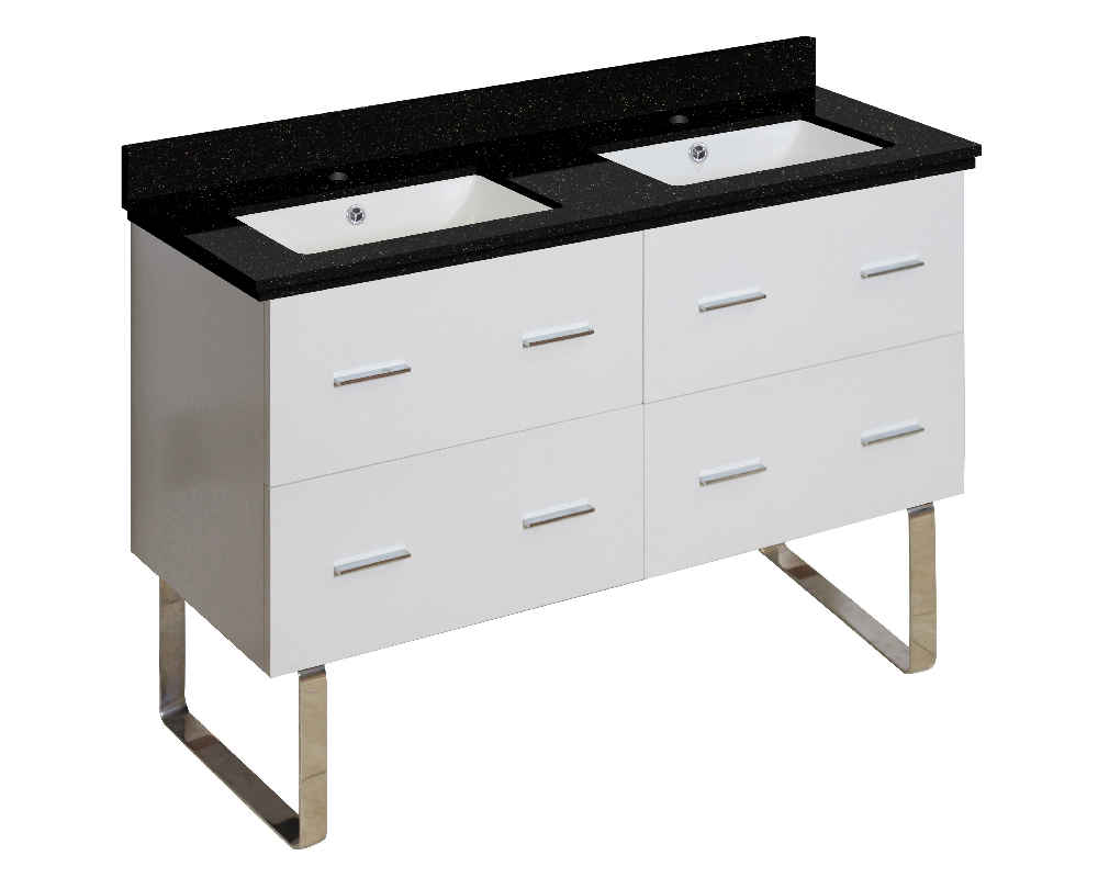 47.5-in. W Floor Mount White Vanity Set For 1 Hole Drilling Black Galaxy Top White UM Sink