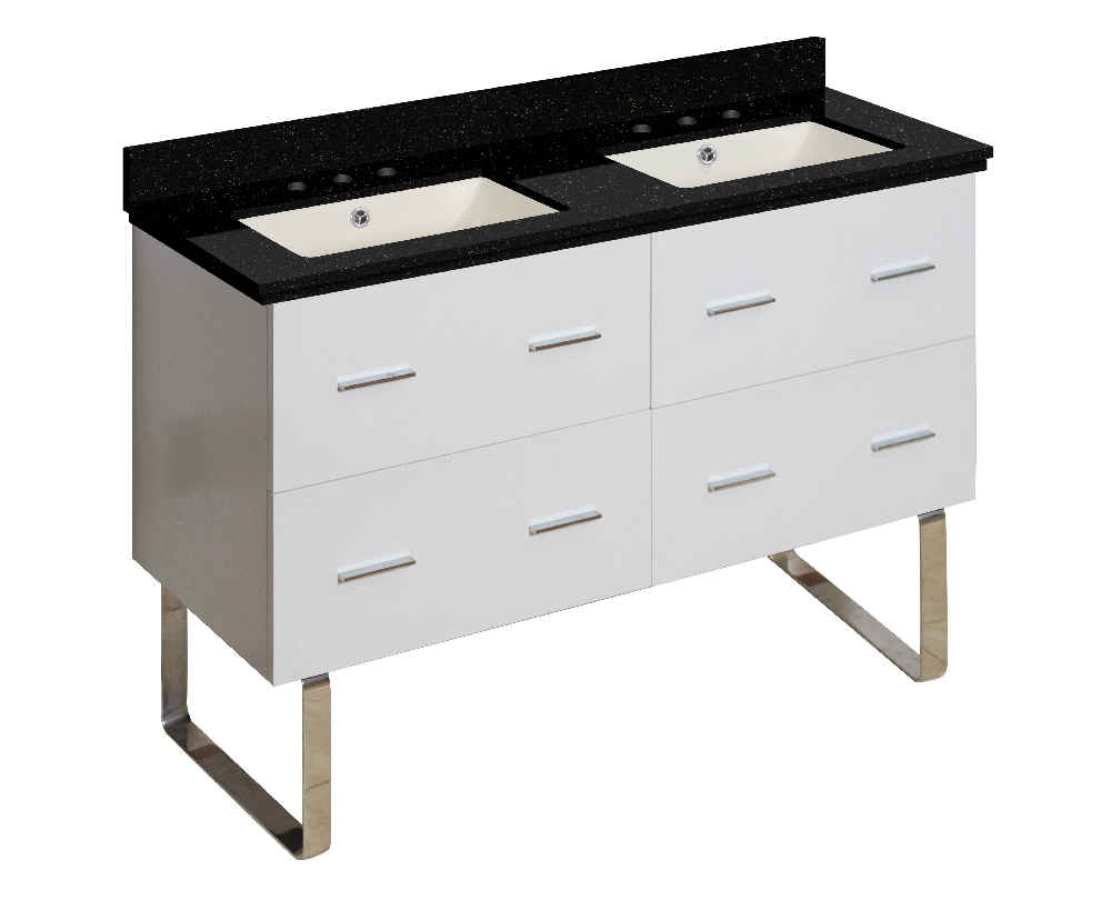 47.5-in. W Floor Mount White Vanity Set For 3H8-in. Drilling Black Galaxy Top Biscuit UM Sink