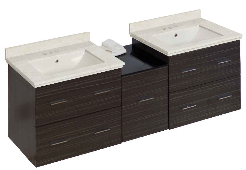 61.5-in. W Wall Mount Dawn Grey Vanity Set For 3H4-in. Drilling Beige Top Biscuit UM Sink