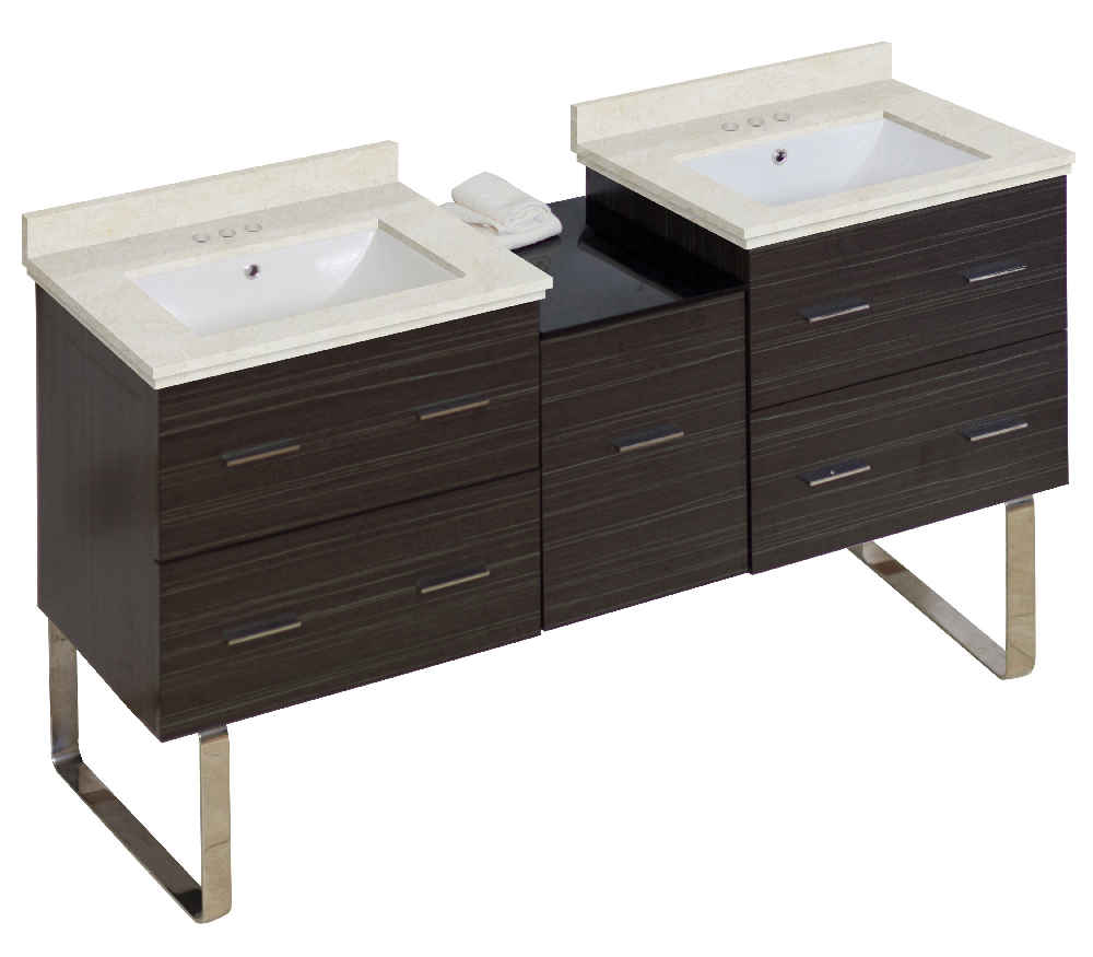 61.5-in. W Floor Mount Dawn Grey Vanity Set For 3H4-in. Drilling Beige Top White UM Sink