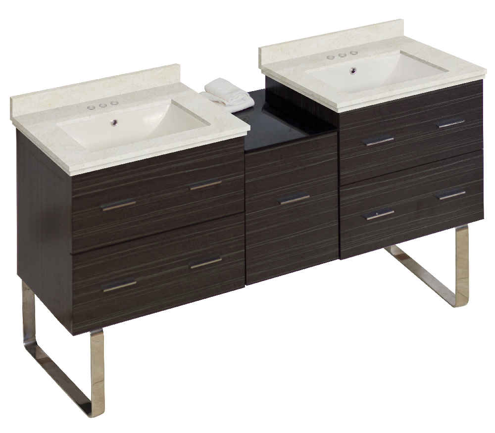61.5-in. W Floor Mount Dawn Grey Vanity Set For 3H4-in. Drilling Beige Top Biscuit UM Sink