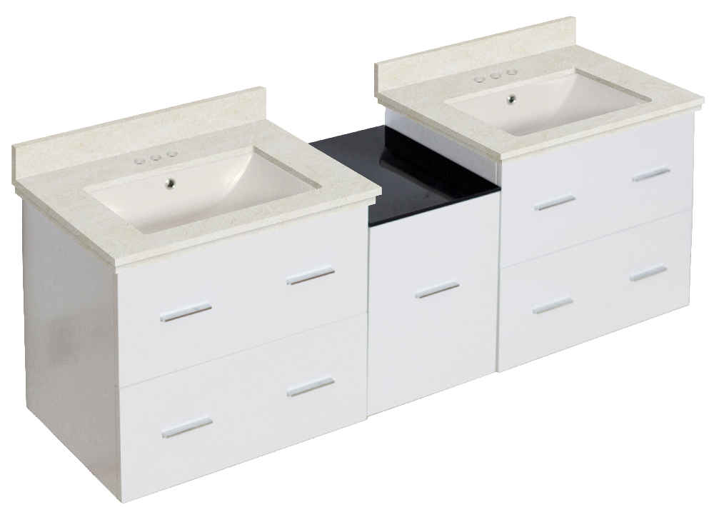 61.5-in. W Wall Mount White Vanity Set For 3H4-in. Drilling Beige Top Biscuit UM Sink