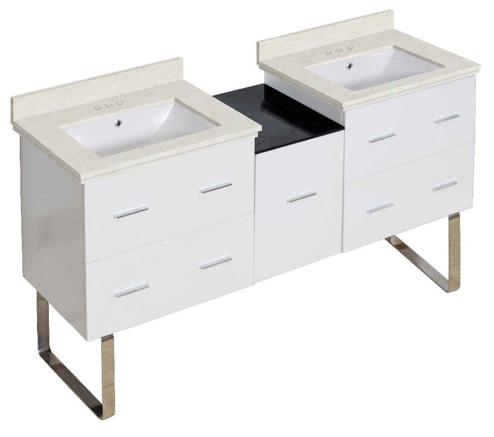 61.5-in. W Floor Mount White Vanity Set For 3H4-in. Drilling Beige Top White UM Sink