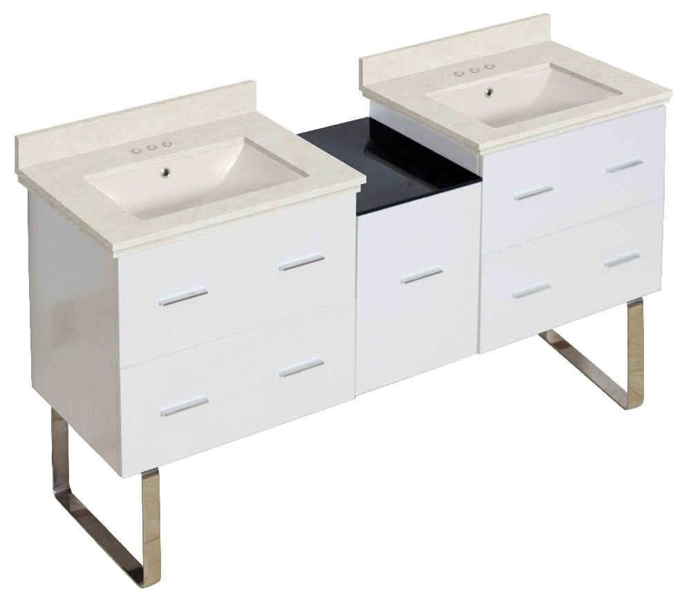 61.5-in. W Floor Mount White Vanity Set For 3H4-in. Drilling Beige Top Biscuit UM Sink