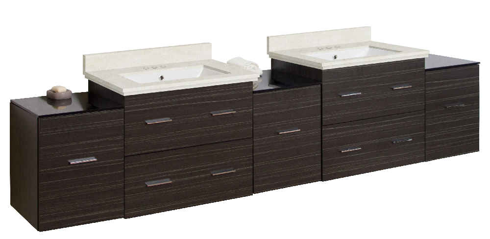 88.5-in. W Wall Mount Dawn Grey Vanity Set For 3H4-in. Drilling Beige Top White UM Sink