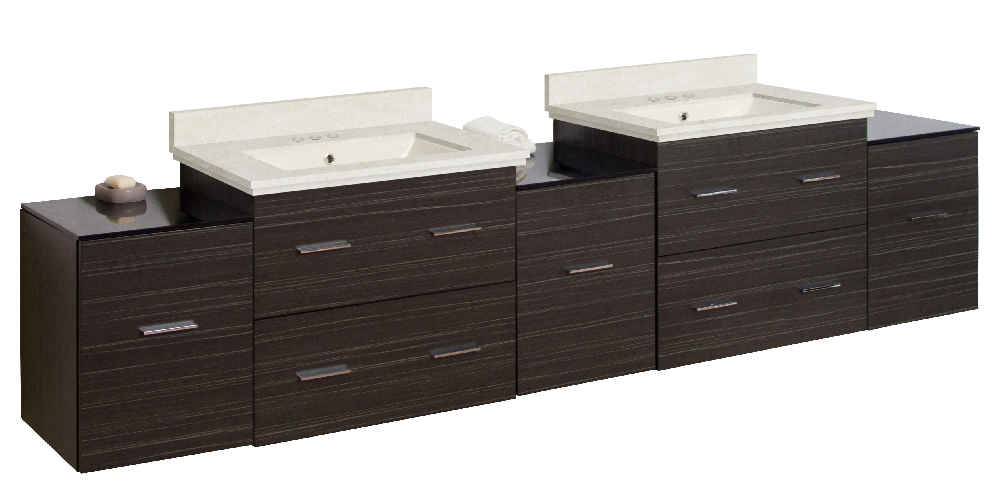 88.5-in. W Wall Mount Dawn Grey Vanity Set For 3H4-in. Drilling Beige Top Biscuit UM Sink