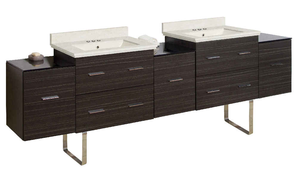 88.5-in. W Floor Mount Dawn Grey Vanity Set For 3H4-in. Drilling Beige Top Biscuit UM Sink