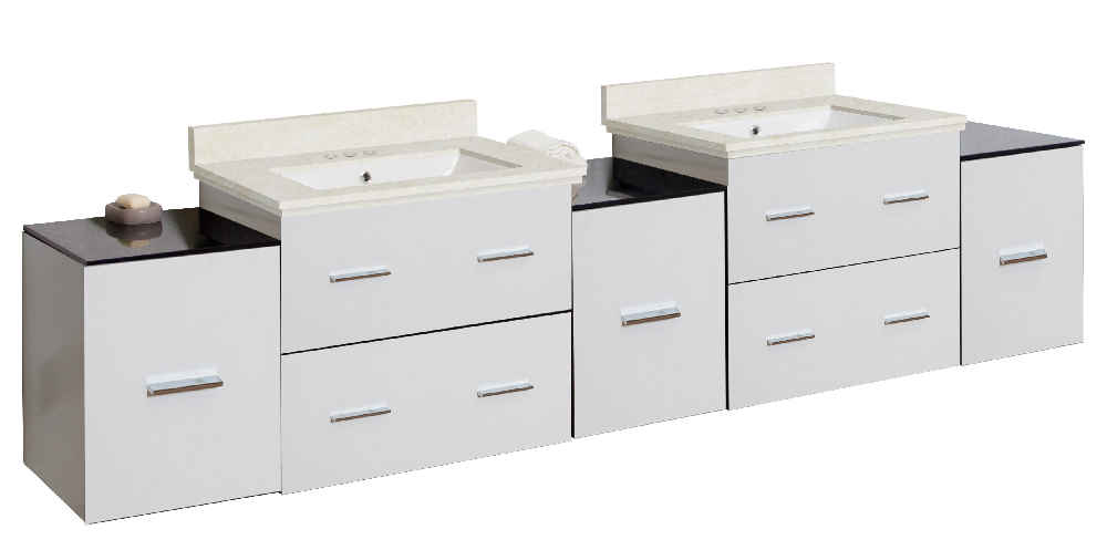 88.5-in. W Wall Mount White Vanity Set For 3H4-in. Drilling Beige Top White UM Sink