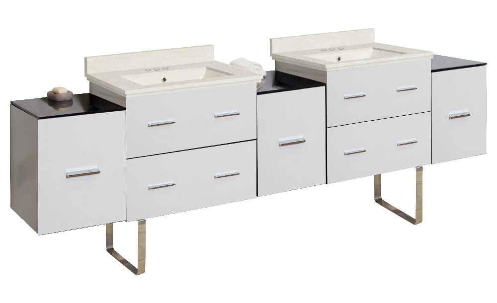 88.5-in. W Floor Mount White Vanity Set For 3H4-in. Drilling Beige Top Biscuit UM Sink
