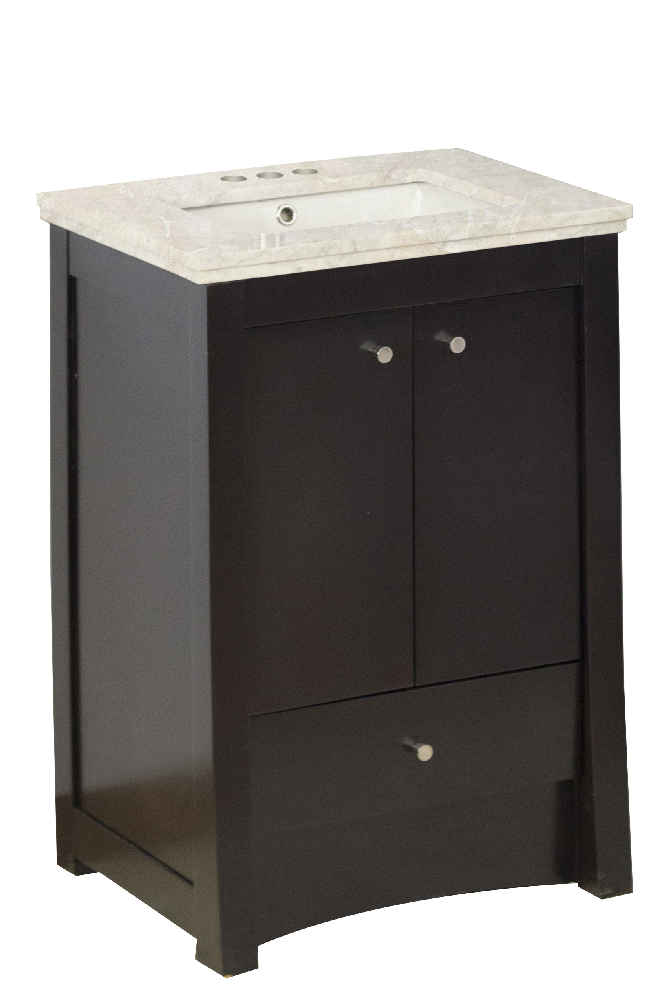23.75-in. W Floor Mount Espresso Vanity Set For 3H4-in. Drilling Beige Top Biscuit UM Sink