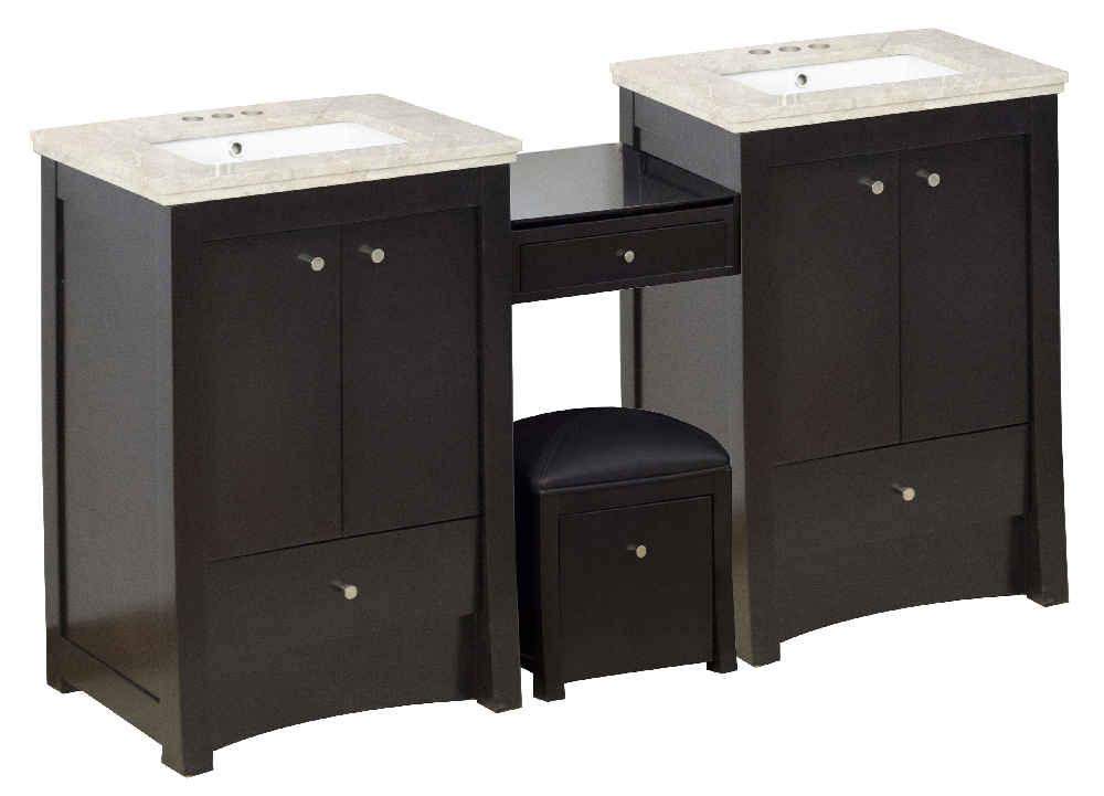68.75-in. W Floor Mount Espresso Vanity Set For 3H4-in. Drilling Beige Top White UM Sink