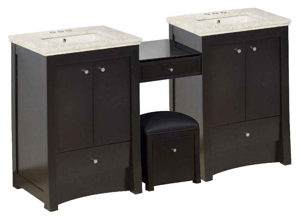 68.75-in. W Floor Mount Espresso Vanity Set For 3H4-in. Drilling Beige Top Biscuit UM Sink