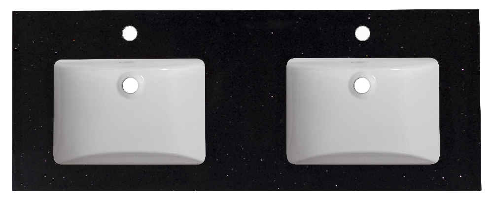 47.5-in. W 18.25-in. D Quartz Top With Backsplash In Black Galaxy Color For 1 Hole Faucet - White UM Sink