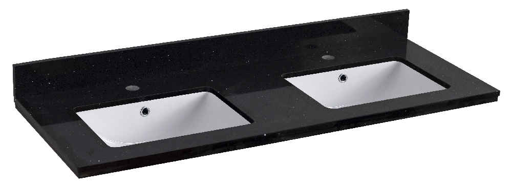 47.5-in. W 18.25-in. D Quartz Top With Backsplash In Black Galaxy Color For 1 Hole Faucet - White UM Sink