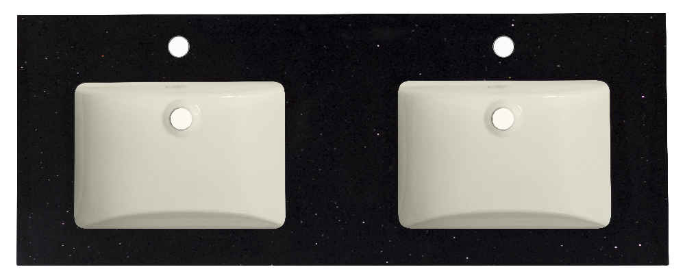 47.5-in. W 18.25-in. D Quartz Top With Backsplash In Black Galaxy Color For 1 Hole Faucet - Biscuit UM Sink