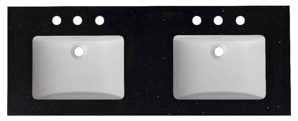 47.5-in. W 18.25-in. D Quartz Top With Backsplash In Black Galaxy Color For 3H8-in. Faucet - White UM Sink