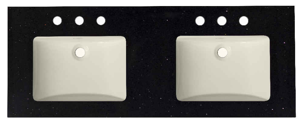 47.5-in. W 18.25-in. D Quartz Top With Backsplash In Black Galaxy Color For 3H8-in. Faucet - Biscuit UM Sink