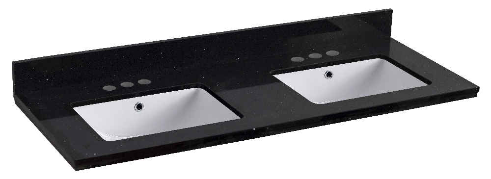 47.5-in. W 18.25-in. D Quartz Top With Backsplash In Black Galaxy Color For 3H4-in. Faucet - White UM Sink