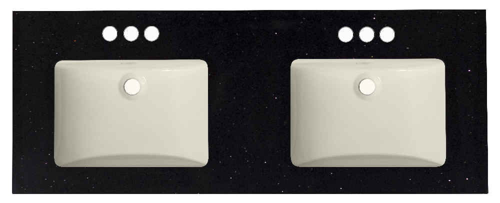 47.5-in. W 18.25-in. D Quartz Top With Backsplash In Black Galaxy Color For 3H4-in. Faucet - Biscuit UM Sink