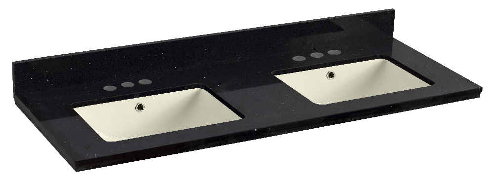 47.5-in. W 18.25-in. D Quartz Top With Backsplash In Black Galaxy Color For 3H4-in. Faucet - Biscuit UM Sink