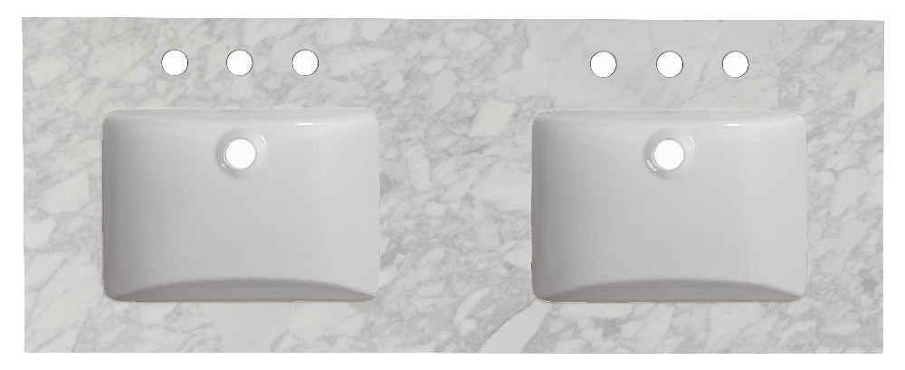47.5-in. W 18.25-in. D Quartz Top With Backsplash In Bianca Carara Color For 3H8-in. Faucet - White UM Sink