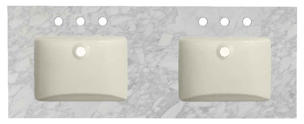 47.5-in. W 18.25-in. D Quartz Top With Backsplash In Bianca Carara Color For 3H8-in. Faucet - Biscuit UM Sink