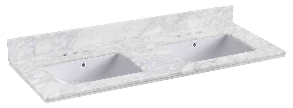 47.5-in. W 18.25-in. D Quartz Top With Backsplash In Bianca Carara Color For 3H4-in. Faucet - White UM Sink