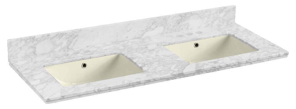 47.5-in. W 18.25-in. D Quartz Top With Backsplash In Bianca Carara Color For 3H4-in. Faucet - Biscuit UM Sink