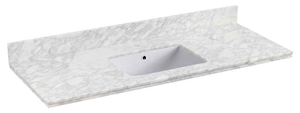 47.5-in. W 18.25-in. D Quartz Top With Backsplash In Bianca Carara Color For 1 Hole Faucet - White UM Sink