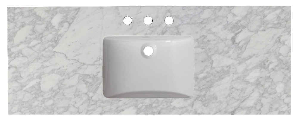 47.5-in. W 18.25-in. D Quartz Top With Backsplash In Bianca Carara Color For 3H8-in. Faucet - White UM Sink