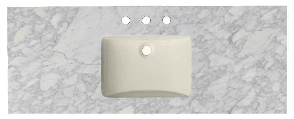 47.5-in. W 18.25-in. D Quartz Top With Backsplash In Bianca Carara Color For 3H8-in. Faucet - Biscuit UM Sink