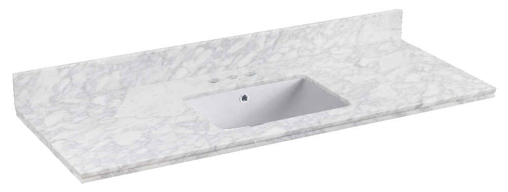 47.5-in. W 18.25-in. D Quartz Top With Backsplash In Bianca Carara Color For 3H4-in. Faucet - White UM Sink