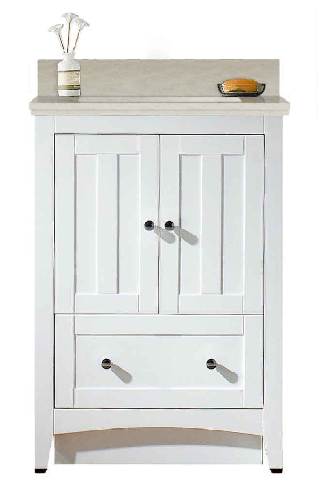 23.75-in. W Floor Mount White Vanity Set For 3H8-in. Drilling Beige Top White UM Sink