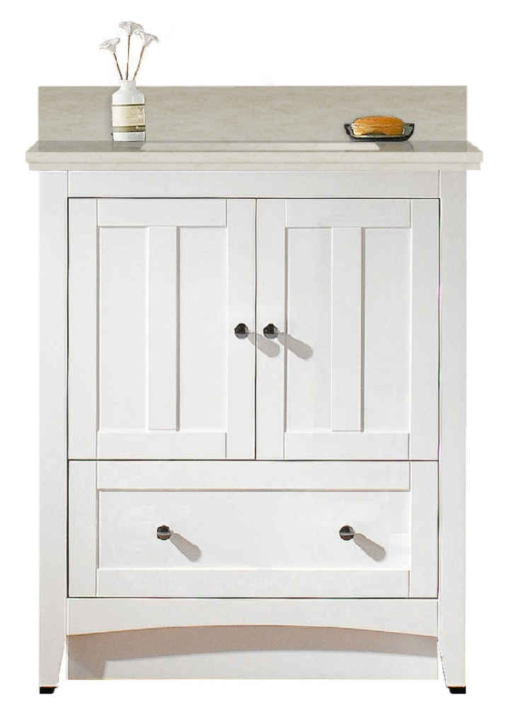 30.5-in. W Floor Mount White Vanity Set For 3H8-in. Drilling Beige Top Biscuit UM Sink