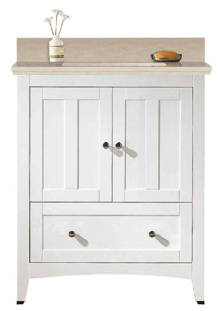 30.5-in. W Floor Mount White Vanity Set For 3H8-in. Drilling Beige Top Biscuit UM Sink