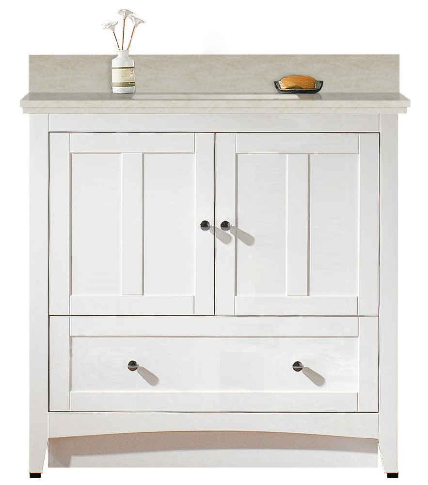 36-in. W Floor Mount White Vanity Set For 3H8-in. Drilling Beige Top Biscuit UM Sink