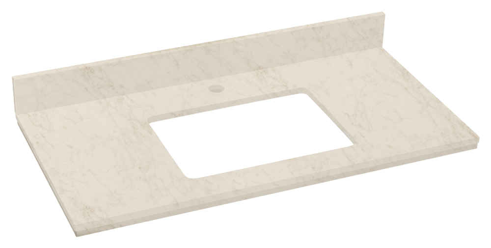 36-in. W Floor Mount White Vanity Set For 1 Hole Drilling Beige Top White UM Sink