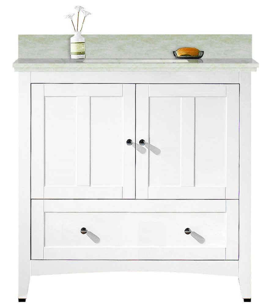 36-in. W Floor Mount White Vanity Set For 3H4-in. Drilling Beige Top Biscuit UM Sink