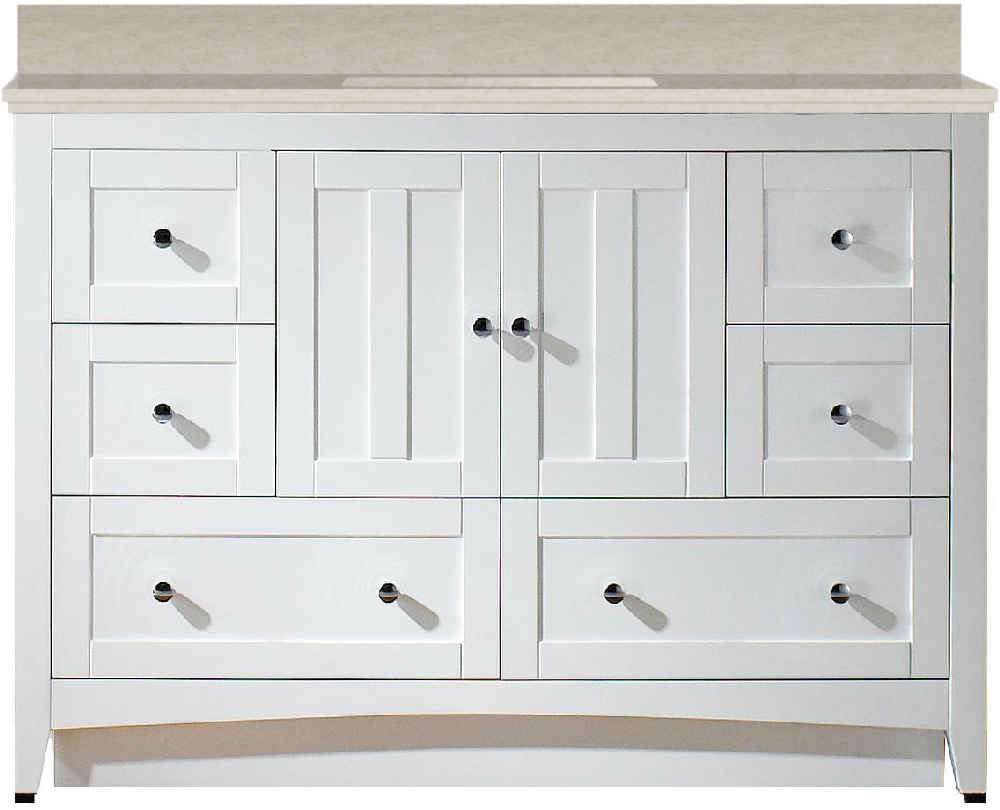 47.6-in. W Floor Mount White Vanity Set For 3H8-in. Drilling Beige Top Biscuit UM Sink