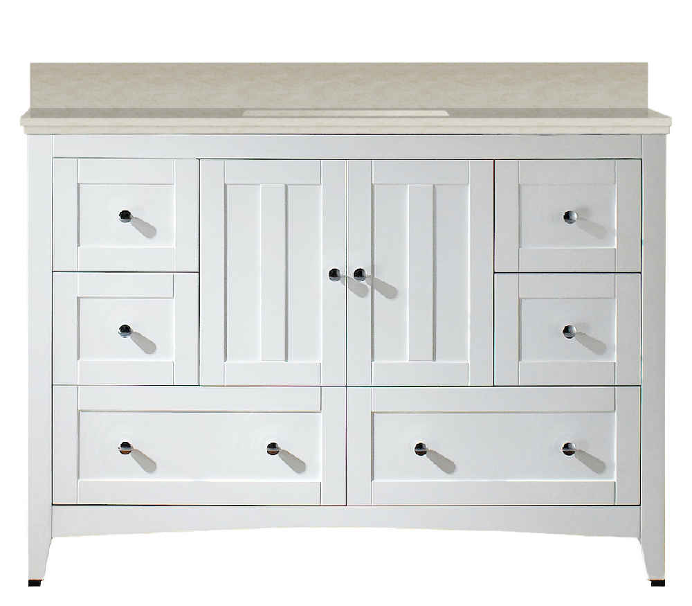 47.6-in. W Floor Mount White Vanity Set For 3H8-in. Drilling Beige Top Biscuit UM Sink
