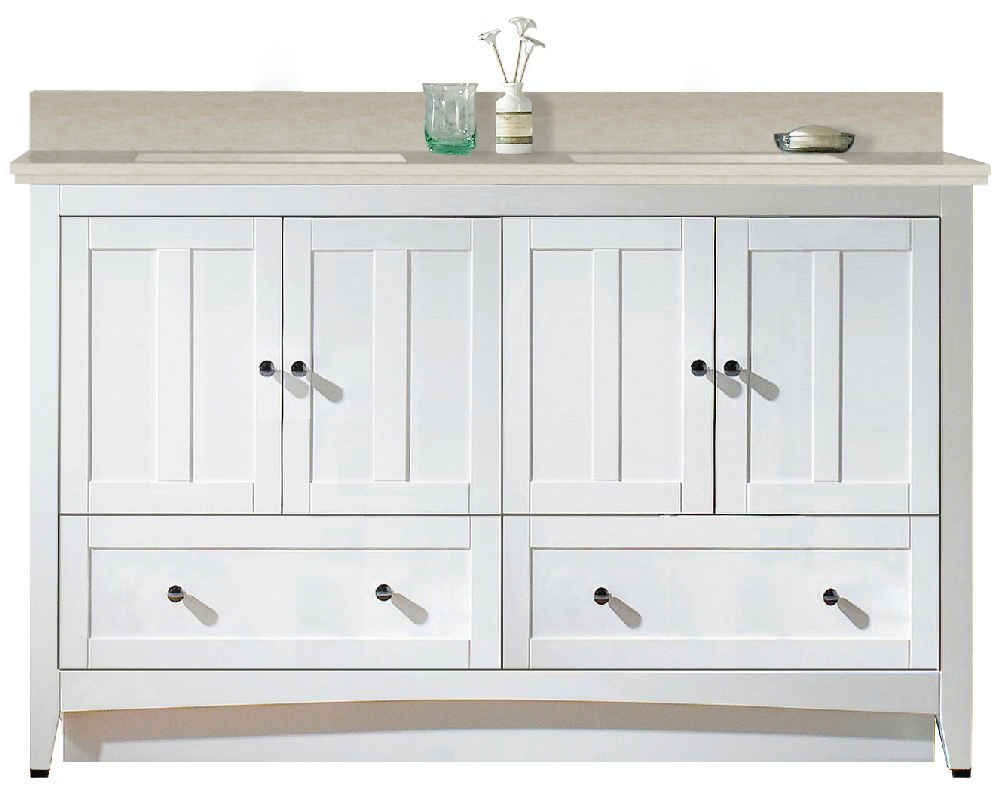 59-in. W Floor Mount White Vanity Set For 3H4-in. Drilling Beige Top Biscuit UM Sink